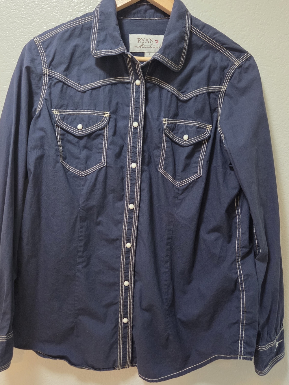 Ryan Michael Western Embroidered Shirt L Navy Cowgirl Boho Y2K